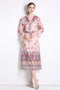 Elegantly Gorgeous French Style Ruffled V-Neck, Women's Elegant Pink Floral, Long Sleeve Office, Holiday, Party Dress